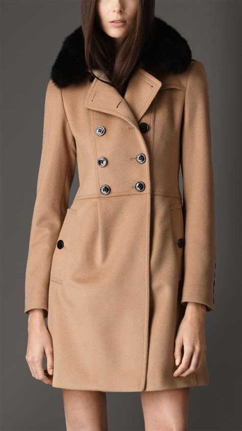 burberry pleat detail wool cashmere pea coat|Burberry wool.